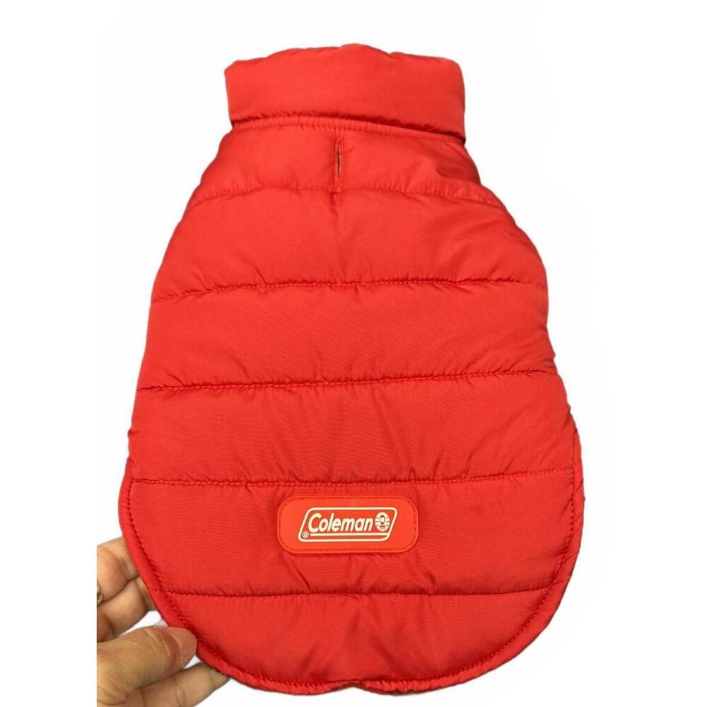 Coleman Red Puffer Dog Jacket with Buffalo Plaid Lining Adjustable Strap - Small